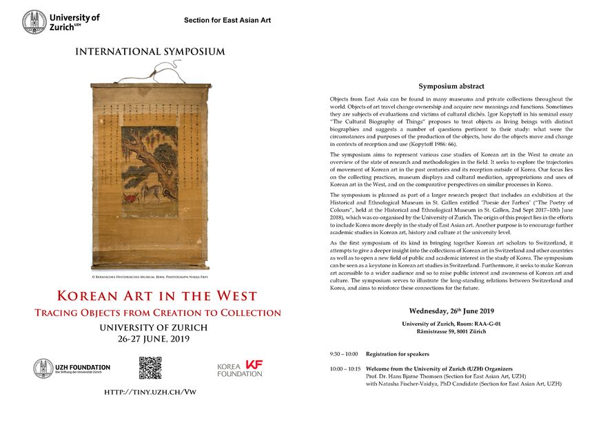 Programme for the symposium Korean Art in the West, University of Zurich, 2019